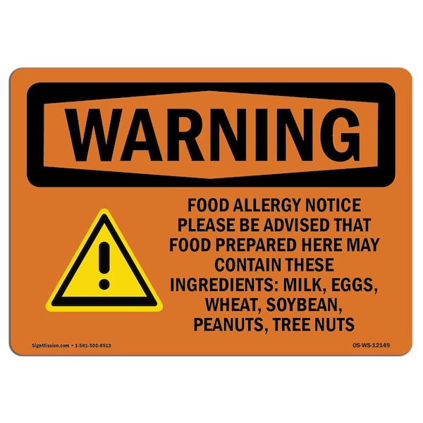 OSHA WARNING Sign, Food Allergy Please Be W/ Symbol, 18in X 12in Aluminum, 12" W, 18" L, Landscape
